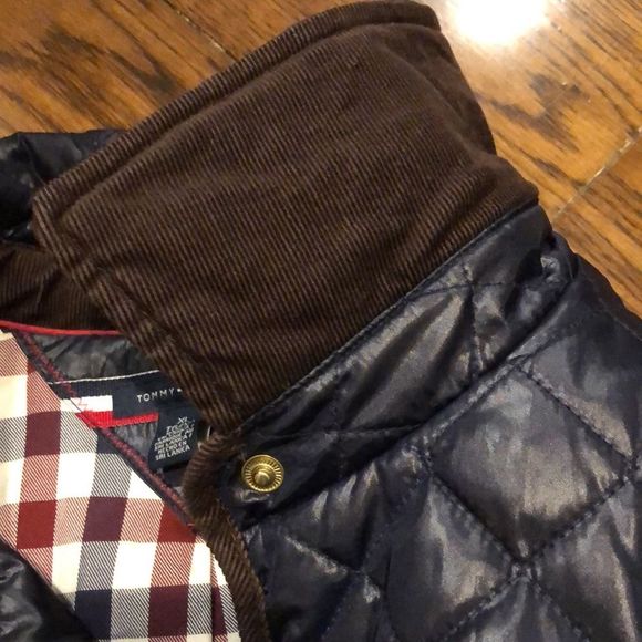 TOMMY HILFIGER Navy Quilted Jacket with Brown Corduroy Collar & Cuffs Sz XL - Picture 11 of 12